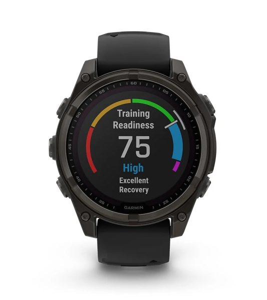 Умные часы Garmin Fenix 8, 47 мм, Solar, Sapphire Carbon Gray DLC Titanium with Black/Pebble Gray Silicone